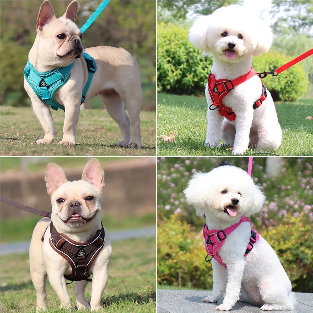 Dog Harness with 1.5m Traction Leash Set No Pull Dog Vest Strap Adjustable Reflective Breathable Harness for Dogs Puppy and Cats