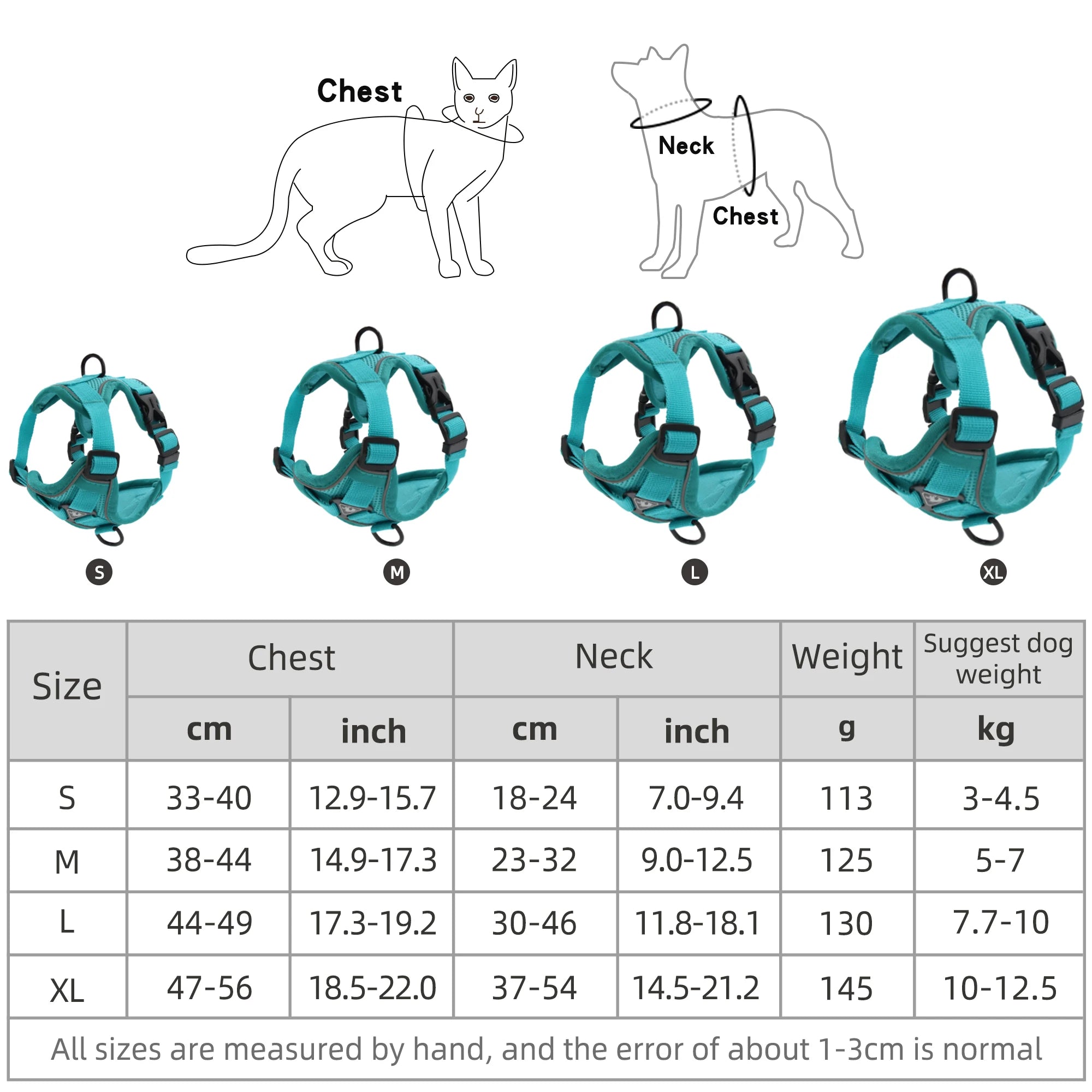 Dog Harness with 1.5m Traction Leash Set No Pull Dog Vest Strap Adjustable Reflective Breathable Harness for Dogs Puppy and Cats